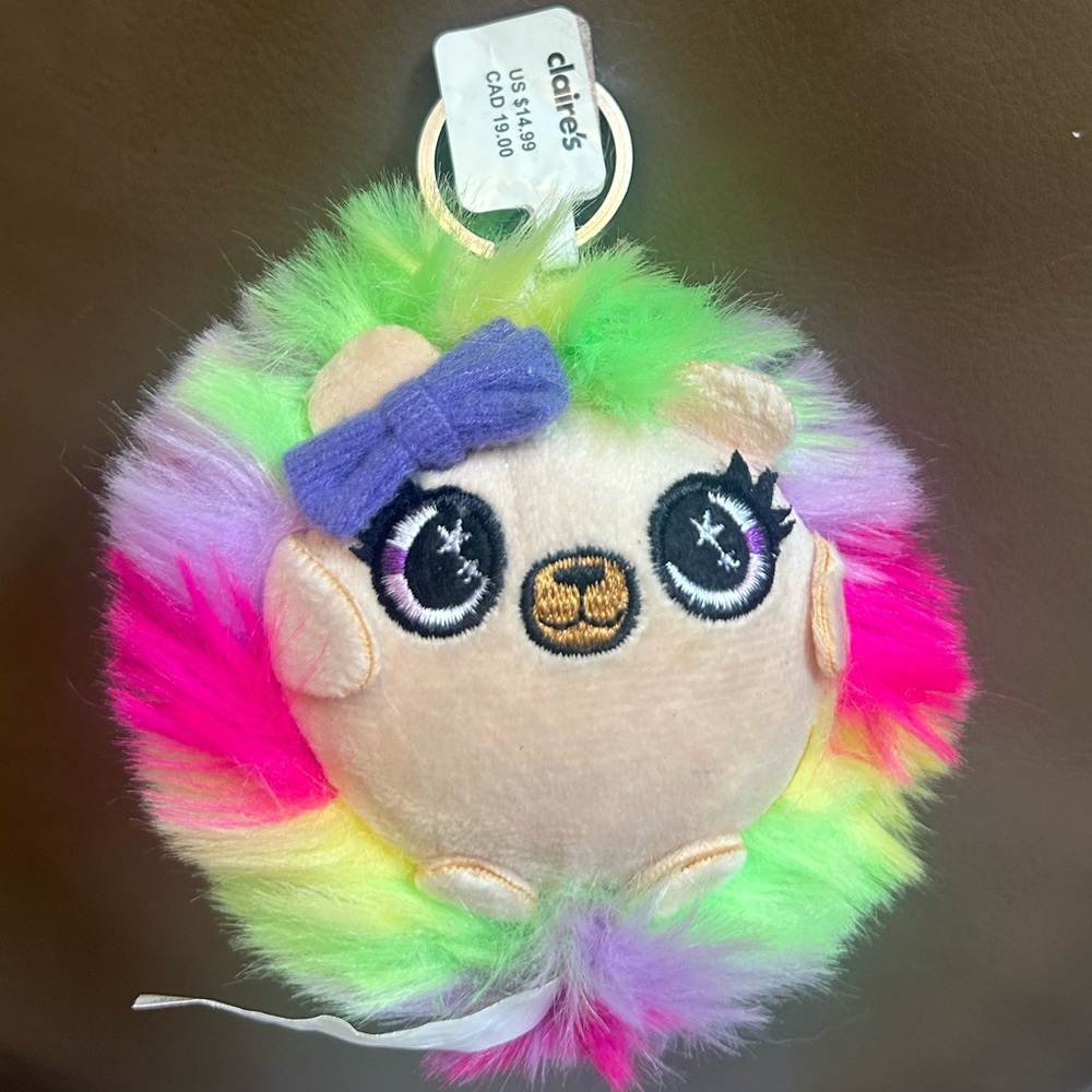 Rainbow💙🩷💚💛💜 Teddy Bear🧸 with purple bow Plush Keychain